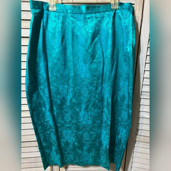 Vintage 80s Brocade Floral Embroidered Skirt Set Suit Pearl Dress Jacket Blazer - Picture 15 of 16